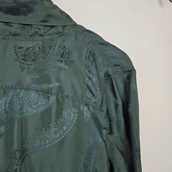 COS Jacquard Bow Back Silky‎ Blouse Sz 4 Dark Green Shirt Relaxed Long Sleeve - Picture 4 of 13